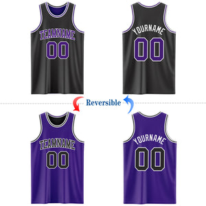 Custom Reversible Black Purple-White Double Side Authentic Basketball Jersey