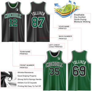 Custom Reversible Black Kelly Green-White Double Side Authentic Basketball Jersey