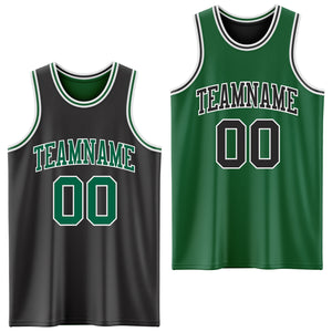 Custom Reversible Black Kelly Green-White Double Side Authentic Basketball Jersey