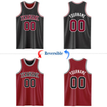 Load image into Gallery viewer, Custom Reversible Black Maroon-White Double Side Authentic Basketball Jersey
