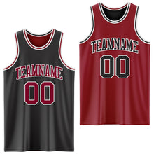 Load image into Gallery viewer, Custom Reversible Black Maroon-White Double Side Authentic Basketball Jersey
