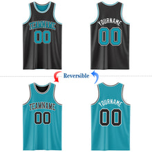 Load image into Gallery viewer, Custom Reversible Black Teal-White Double Side Authentic Basketball Jersey
