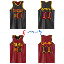 Load image into Gallery viewer, Custom Reversible Black Maroon-Gold Double Side Authentic Basketball Jersey
