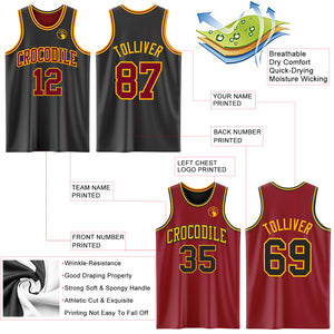 Custom Reversible Black Maroon-Gold Double Side Authentic Basketball Jersey