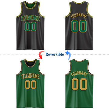 Custom Reversible Black Kelly Green-Old Gold Double Side Authentic Basketball Jersey