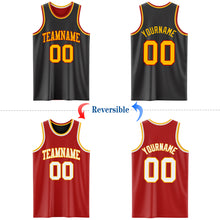 Load image into Gallery viewer, Custom Reversible Black Gold-Red Double Side Authentic Basketball Jersey
