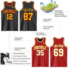 Load image into Gallery viewer, Custom Reversible Black Gold-Red Double Side Authentic Basketball Jersey
