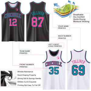 Custom Reversible Black Pink-Teal Double Side Authentic Basketball Jersey