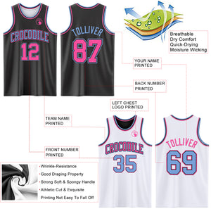 Custom Reversible Black Pink-Light Blue Double Side Authentic Basketball Jersey