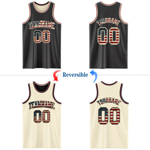 Custom Reversible Black Vintage USA Flag Cream-Maroon Double Side Authentic Basketball Jersey