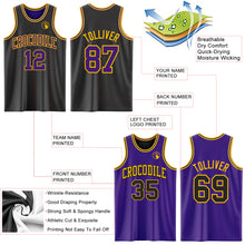 Load image into Gallery viewer, Custom Reversible Black Purple-Gold Double Side Authentic Basketball Jersey
