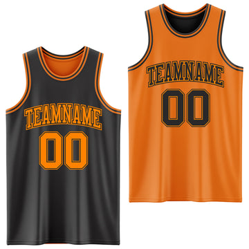 Custom Reversible Black Bay Orange Double Side Authentic Basketball Jersey