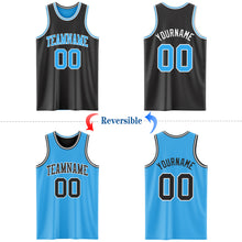 Load image into Gallery viewer, Custom Reversible Black Sky Blue-White Double Side Authentic Basketball Jersey
