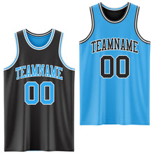 Load image into Gallery viewer, Custom Reversible Black Sky Blue-White Double Side Authentic Basketball Jersey
