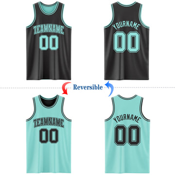 Custom Reversible Black Ice Blue Double Side Authentic Basketball Jersey