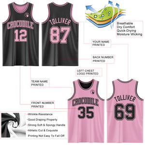 Custom Reversible Black Light Pink Double Side Authentic Basketball Jersey