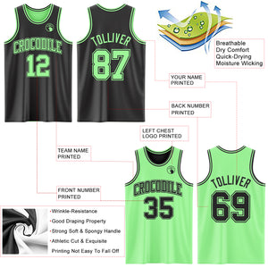 Custom Reversible Black Pea Green Double Side Authentic Basketball Jersey