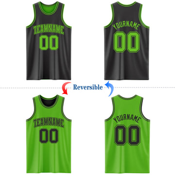 Custom Reversible Black Aurora Green Double Side Authentic Basketball Jersey