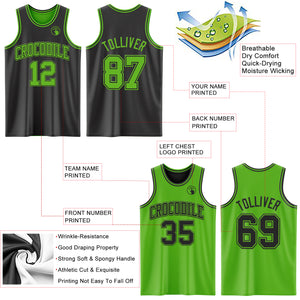 Custom Reversible Black Aurora Green Double Side Authentic Basketball Jersey