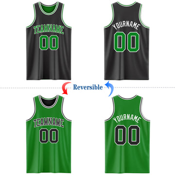 Custom Reversible Black Grass Green-White Double Side Authentic Basketball Jersey