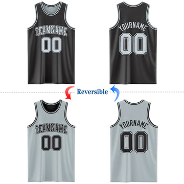 Custom Reversible Black Silver Double Side Authentic Basketball Jersey