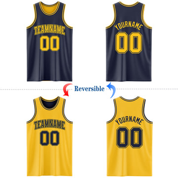 Custom Navy Gold Reversible Double Side Basketball Jersey