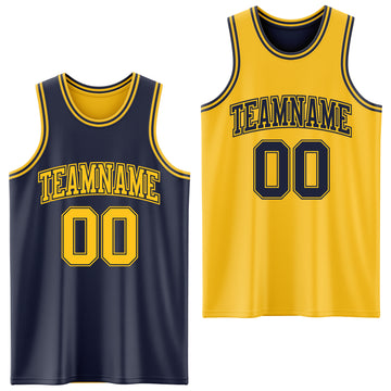 Custom Navy Gold Reversible Double Side Basketball Jersey