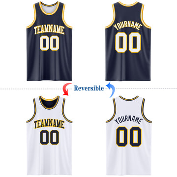 Custom Navy White-Gold Reversible Double Side Basketball Jersey