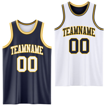 Custom Navy White-Gold Reversible Double Side Basketball Jersey