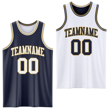 Custom Navy White-Old Gold Reversible Double Side Basketball Jersey