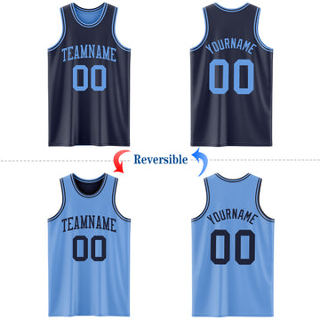 Custom Navy Light Blue Reversible Double Side Basketball Jersey