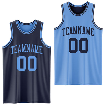 Custom Navy Light Blue Reversible Double Side Basketball Jersey