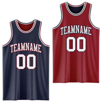 Custom Navy White-Maroon Reversible Double Side Basketball Jersey