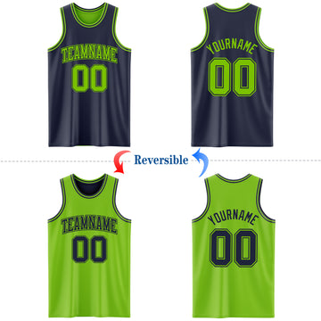 Custom Navy Neon Green Reversible Double Side Basketball Jersey