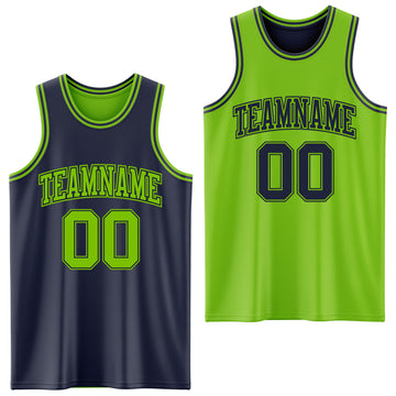 Custom Navy Neon Green Reversible Double Side Basketball Jersey