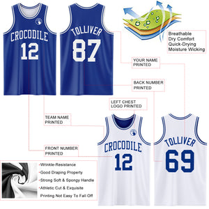 Custom Royal White Reversible Double Side Basketball Jersey