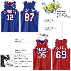 Custom Royal White-Red Reversible Double Side Basketball Jersey