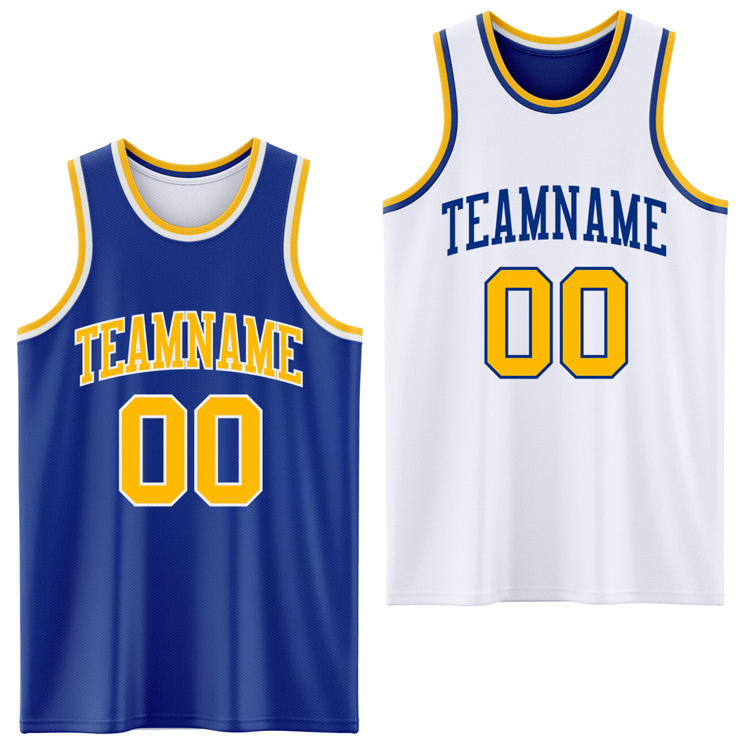 Custom Royal Gold-White Reversible Double Side Basketball Jersey