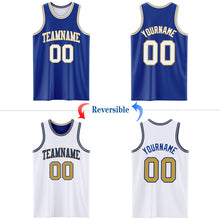 Load image into Gallery viewer, Custom Royal White-Old Gold Reversible Double Side Basketball Jersey
