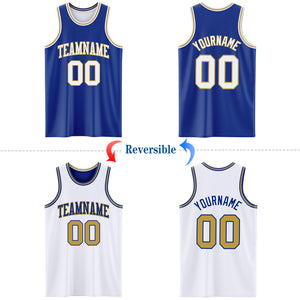 Custom Royal White-Old Gold Reversible Double Side Basketball Jersey