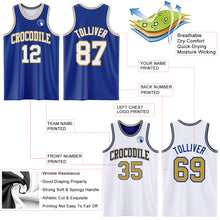 Load image into Gallery viewer, Custom Royal White-Old Gold Reversible Double Side Basketball Jersey
