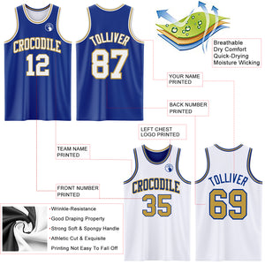 Custom Royal White-Old Gold Reversible Double Side Basketball Jersey