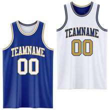 Load image into Gallery viewer, Custom Royal White-Old Gold Reversible Double Side Basketball Jersey
