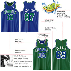 Custom Royal Kelly Green-White Reversible Double Side Basketball Jersey