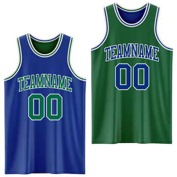 Custom Royal Kelly Green-White Reversible Double Side Basketball Jersey