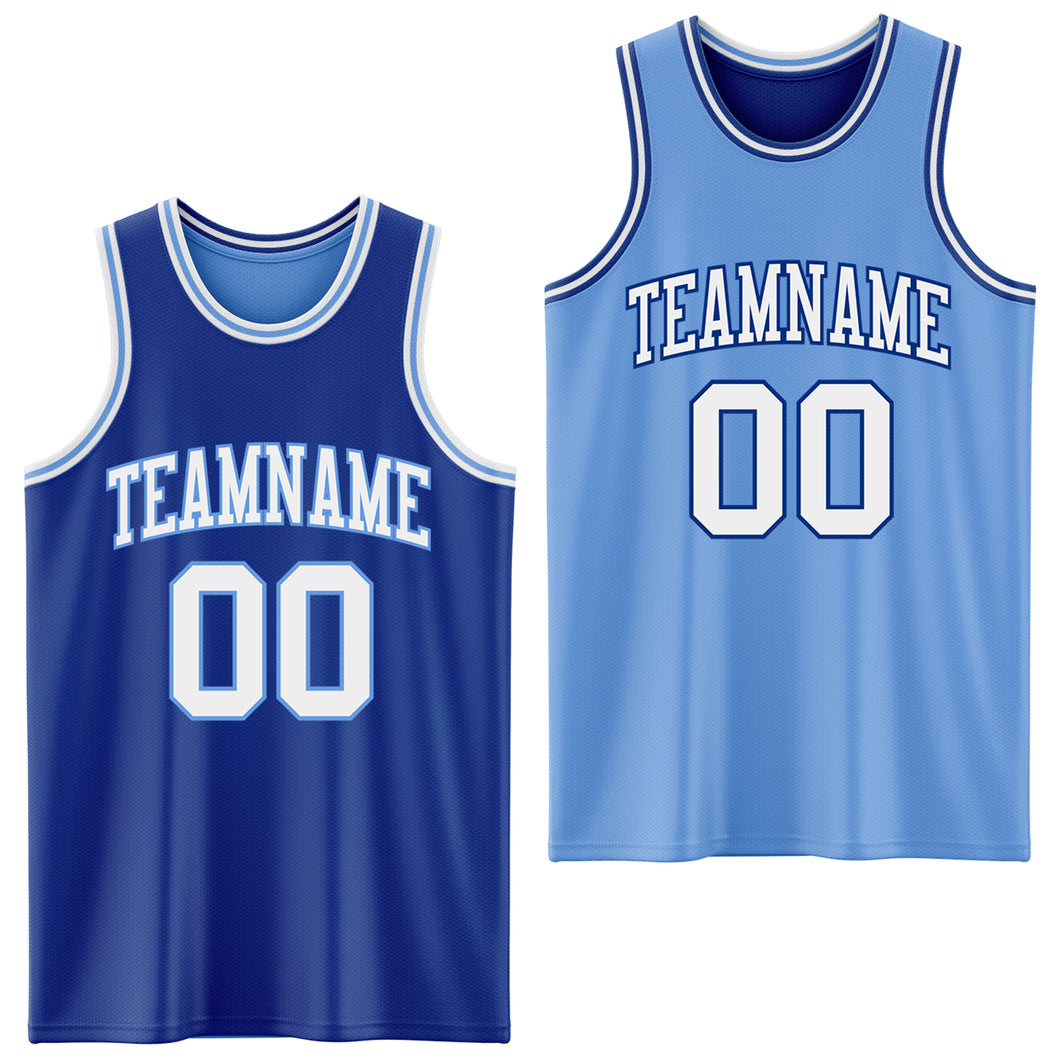 Custom Royal White-Light Blue Reversible Double Side Basketball Jersey