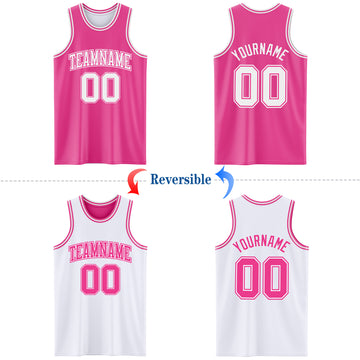 Custom Pink White Reversible Double Side Basketball Jersey