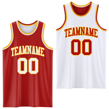 Custom Red White-Gold Reversible Double Side Basketball Jersey