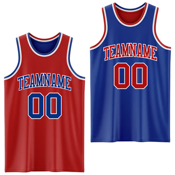 Custom Red Royal-White Reversible Double Side Basketball Jersey