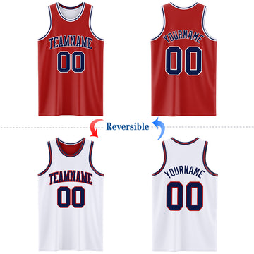 Custom Red Navy-White Reversible Double Side Basketball Jersey